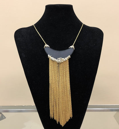 Alexis Bittar Swarovski Crystal Black Resin Gold Chain Statement Necklace Box