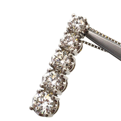 Designer 14K White Gold Round Diamond Graduated Bar Pendant Necklace