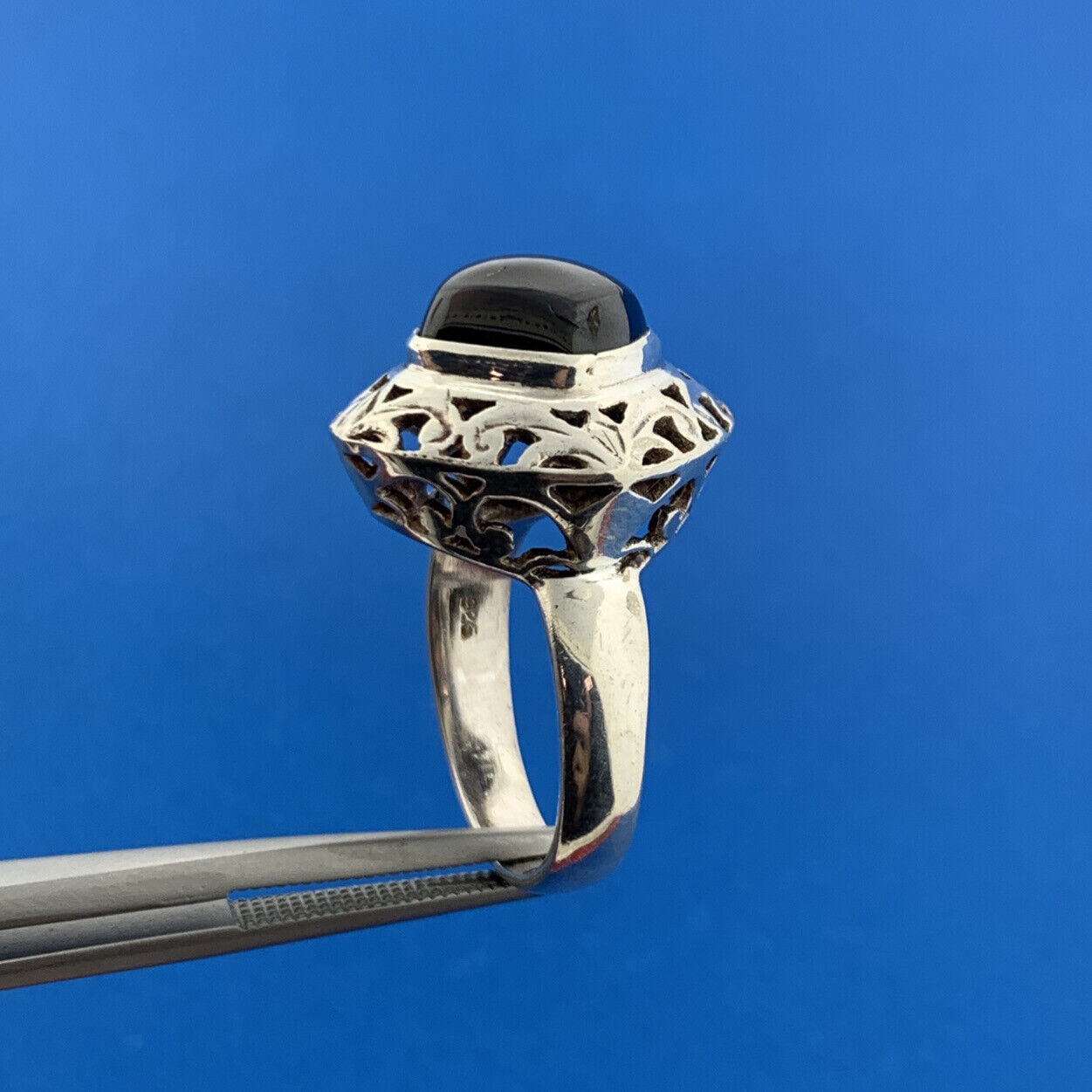 Designer Sterling Silver 925 Cabochon Square Garnet Statement Ring Size 6.75