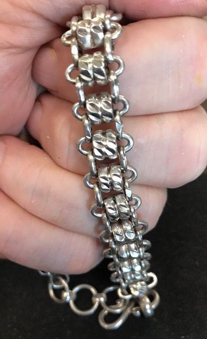 Vintage Heavy Sterling Silver 925 Unisex Biker Railroad Track Link Bracelet