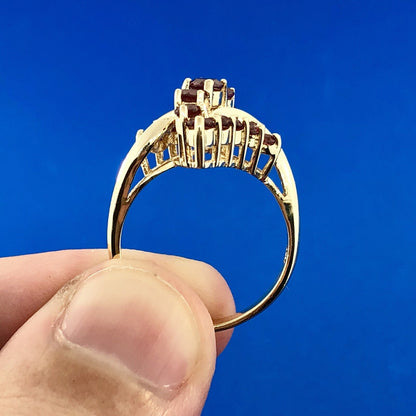 10K Yellow Gold Pink Tourmaline Bypass Cluster Cocktail Ring