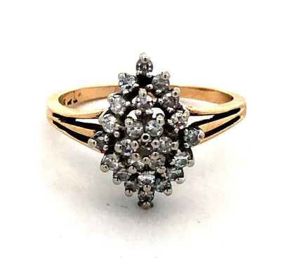 Designer 14K Yellow Gold Round Diamond Cluster Oval Dome Cocktail Ring