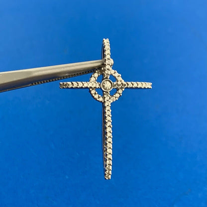 Designer 14K White Gold Pave Diamond Modernist Religious Cross Pendant