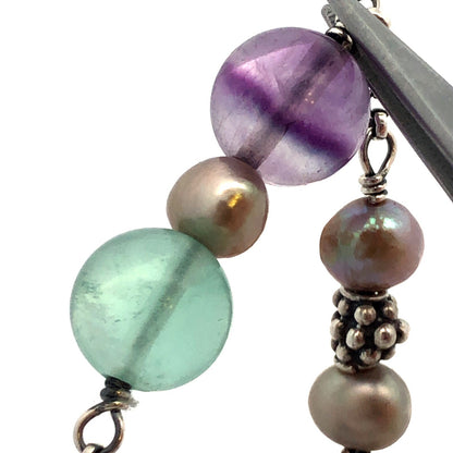 Retired Mignon Faget Sterling Silver Fences Cross Aquamarine Pearl Bead Necklace