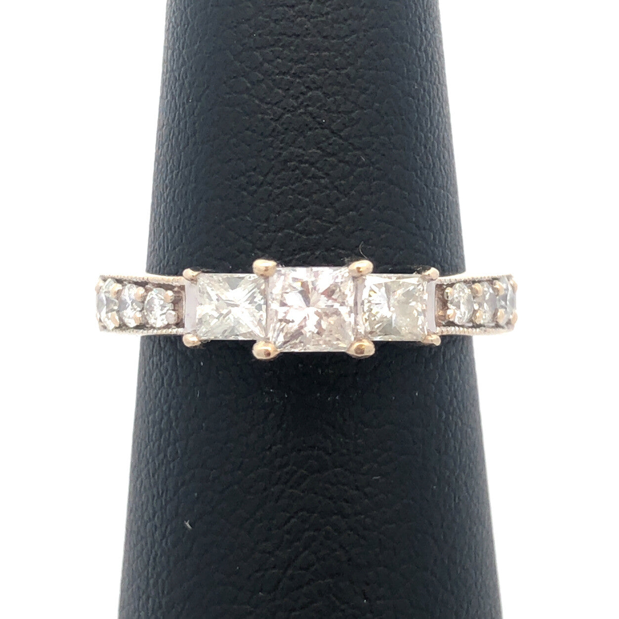 Gorgeous 14k White Gold IKS Triple Princess Diamond Engagement Ring Size 6.25
