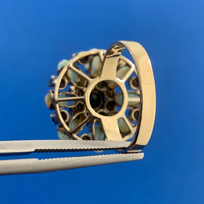 Estate 14K Yellow Gold Sapphire Opal Princess Empire Stacked Dome Cocktail Ring