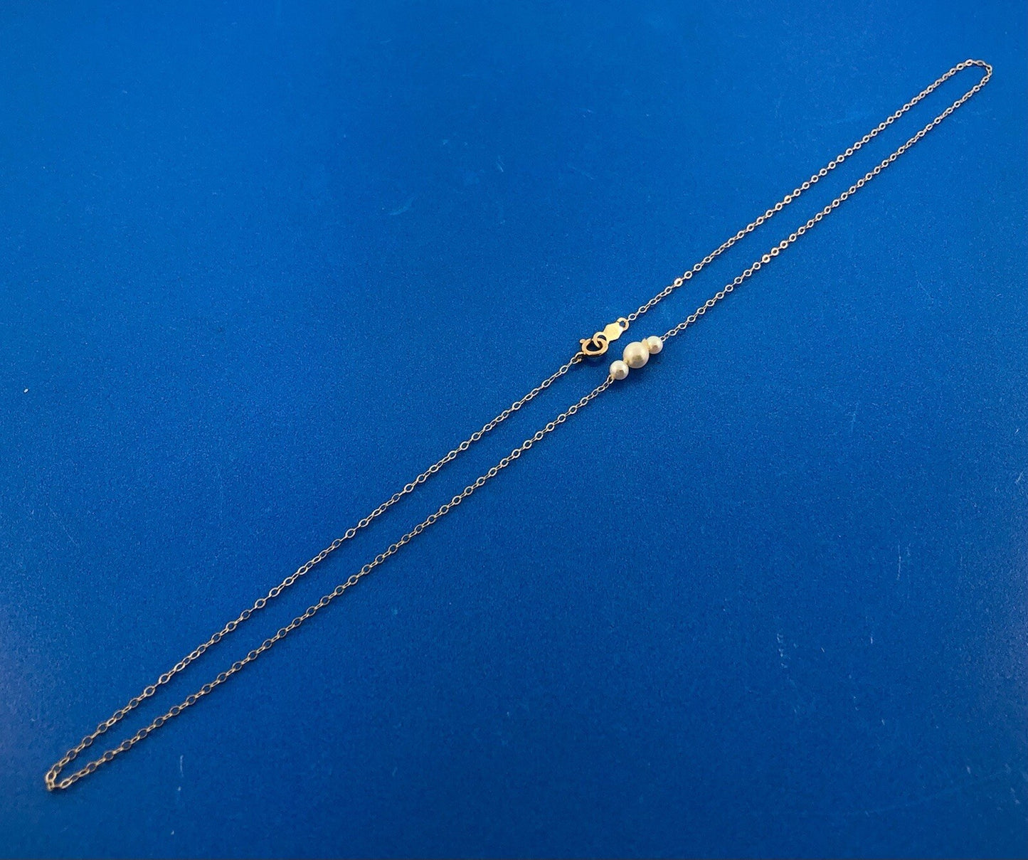 14K Yellow Gold Pearl Trio Wedding Anniversary June Bridal Petite Link Necklace