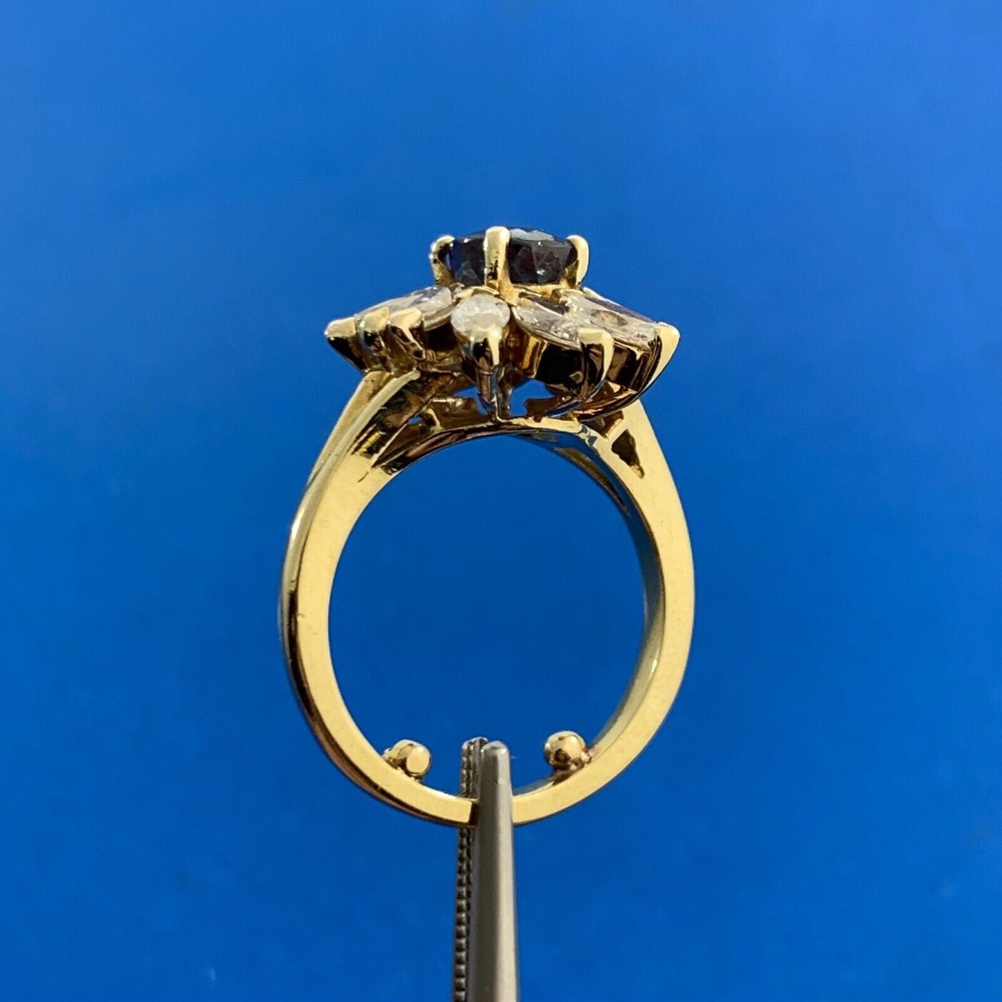 Vintage 18K Yellow Gold Topaz with Diamond Accented Statement Cocktail Ring