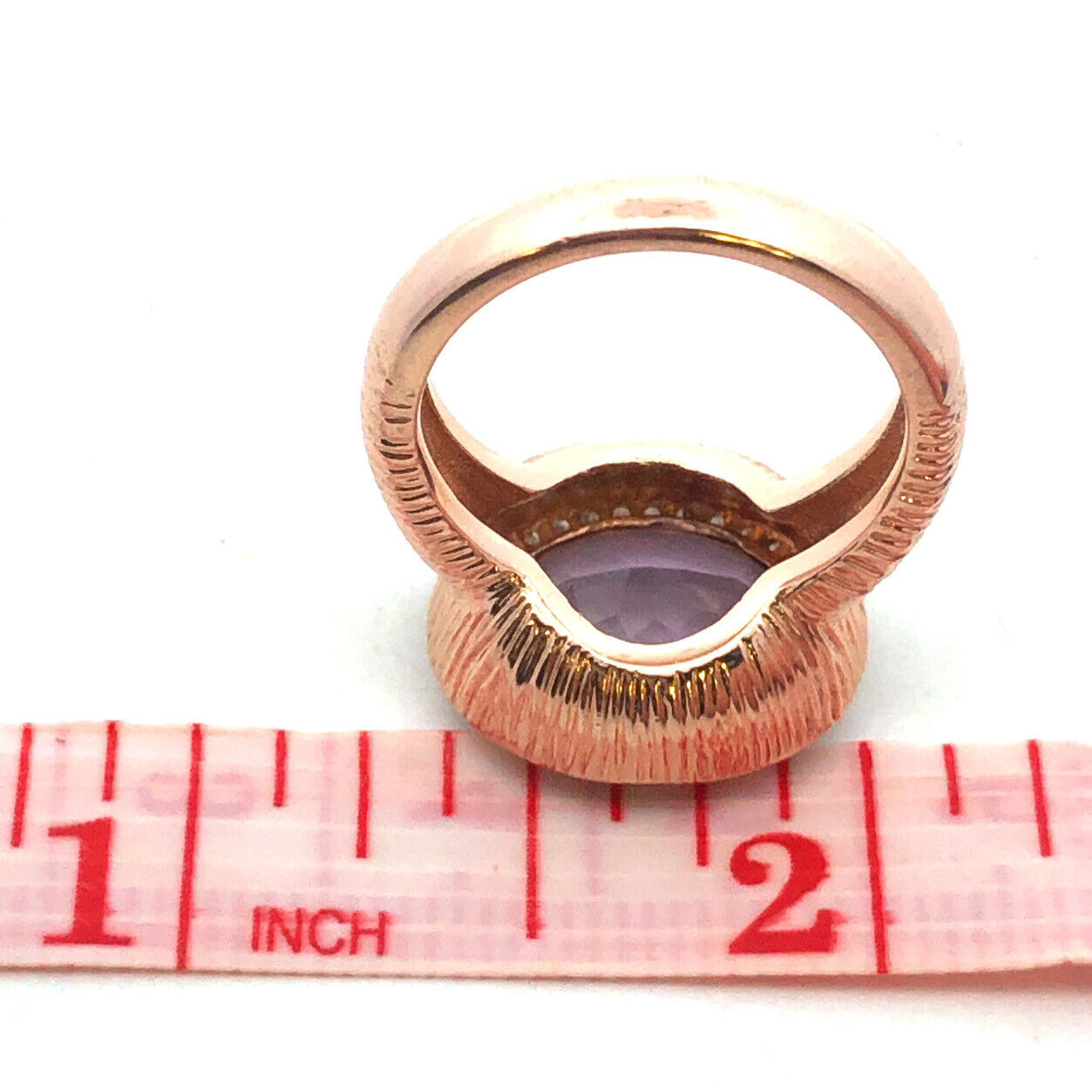 Designer 14K Rose Gold Oval Amethyst Diamond Halo Statement Size 7 Cocktail Ring