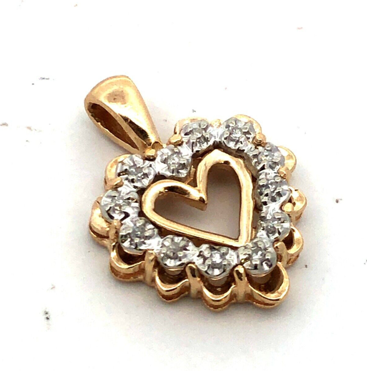 Designer 10K Yellow Gold Round Diamond Heart Love Anniversary Pendant