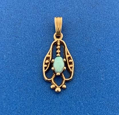 Vintage 14K Yellow Gold Oval Opal Cabochon October Anniversary Charm Pendant