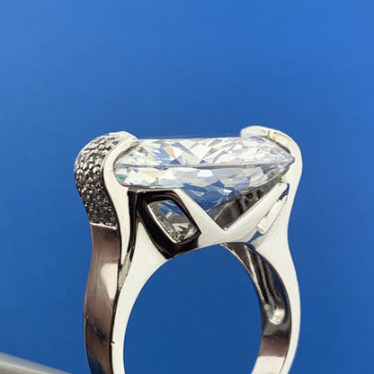 Designer 925 Sterling Silver Cubic Zirconia Solitaire W/Accents Statement Ring