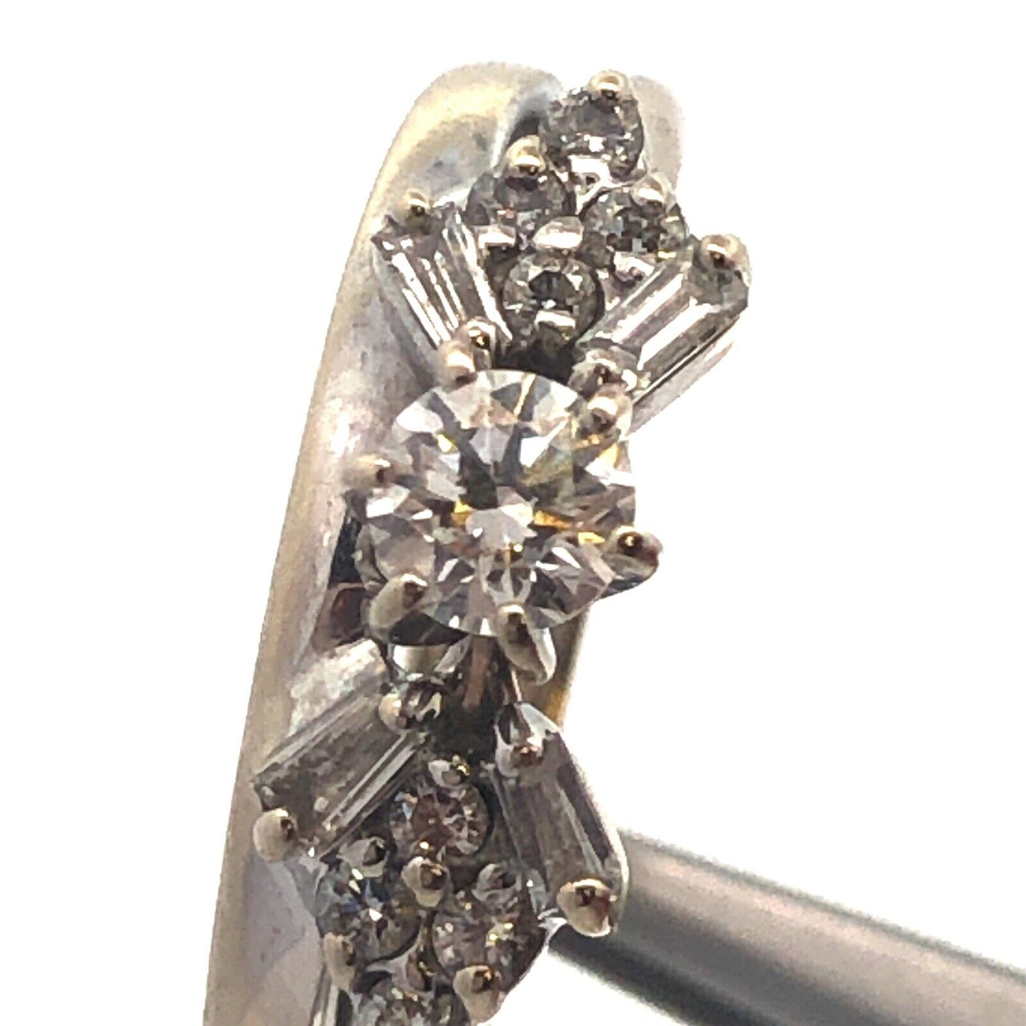 14K White Gold Diamond Solitaire W/Accents Soldered Double Band Engagement Ring