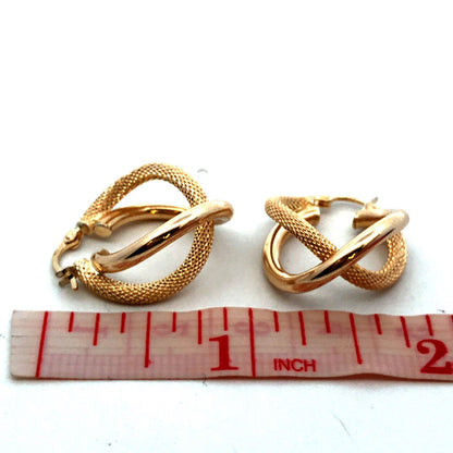 Designer Milor Italy 14K Yellow Gold Snake Skin Textured Double Hoop Earrings