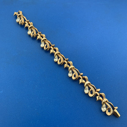 1950s Alfred Philippe Crown Trifari Gold Tone Rhinestone Bracelet Necklace Set