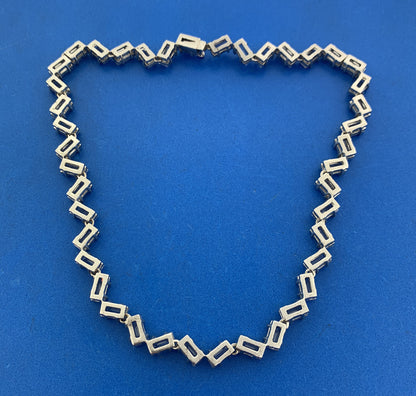 Glamorous 925 Sterling Silver Emerald Cut White Amethyst Choker Necklace