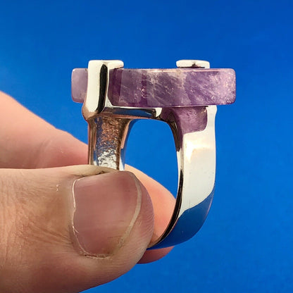 Stunning Sterling Silver 925 Square Cut Purple Amethyst Slab Ring Size 8.25