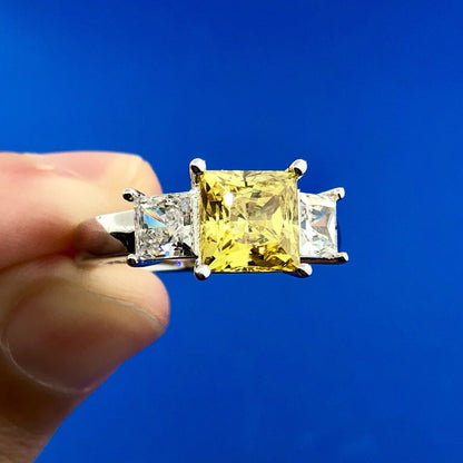 Designer 925 Sterling Silver Lemon White Ice Cubic Zirconia CZ Cocktail Ring