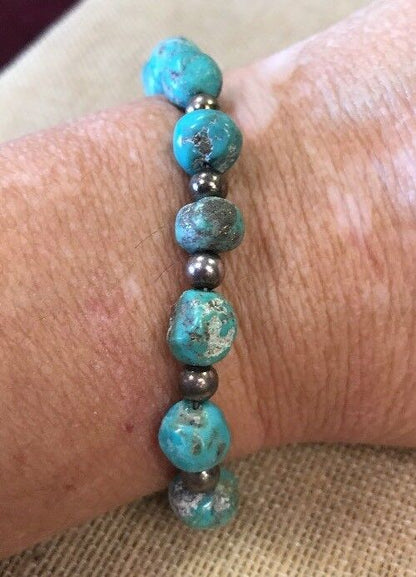 Vintage Artisan Sterling Silver 925 Natural Turquoise Bead Bracelet