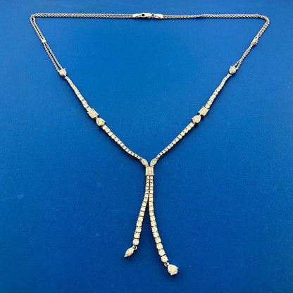 Designer 14K White Gold Multi-Cut Diamond Statement Waterfall Drop Necklace