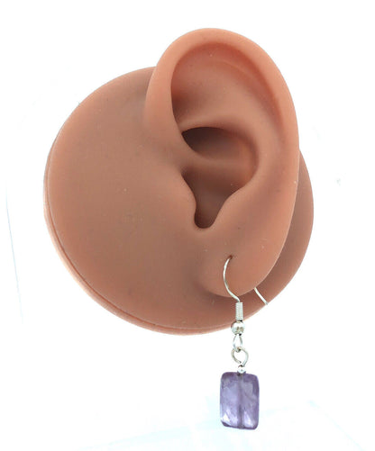 925 Sterling Silver Rectangle Faceted Amethyst Dangle Hook Earrings