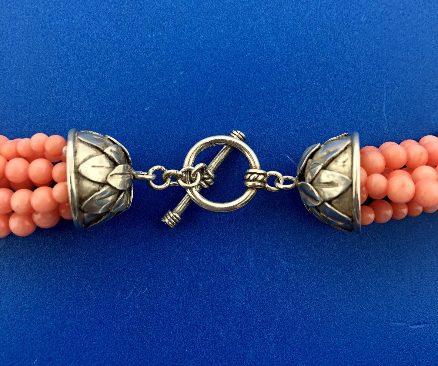 Fantastic Sterling Silver 925 Coral Silver Bead 7 Strand Statement Necklace