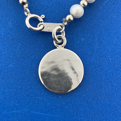 Designer JORDAN Sterling Silver 925 Engraveable  White Pearl 7" Strand Bracelet