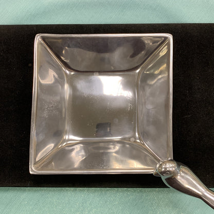 Aluminum High Polished Bird Perched On Lip Birdbath Square Serving Bowl Dish