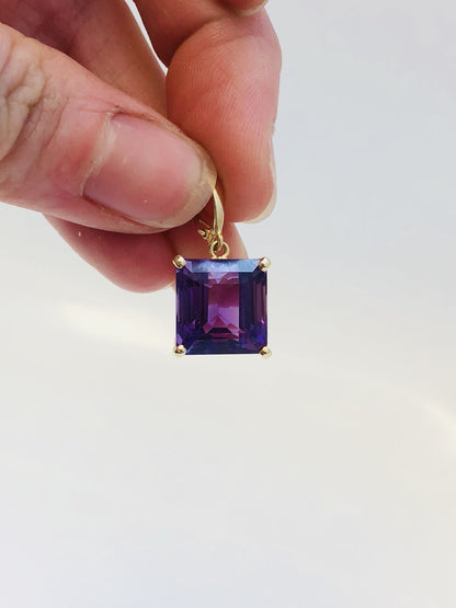 Designer 14K Yellow Gold Amethyst Solitaire Statement Pendant Enhancer
