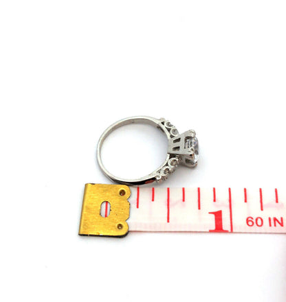 Vintage Platinum Round Cubic Zirconia CZ Solitaire W/Accent Engagement Ring