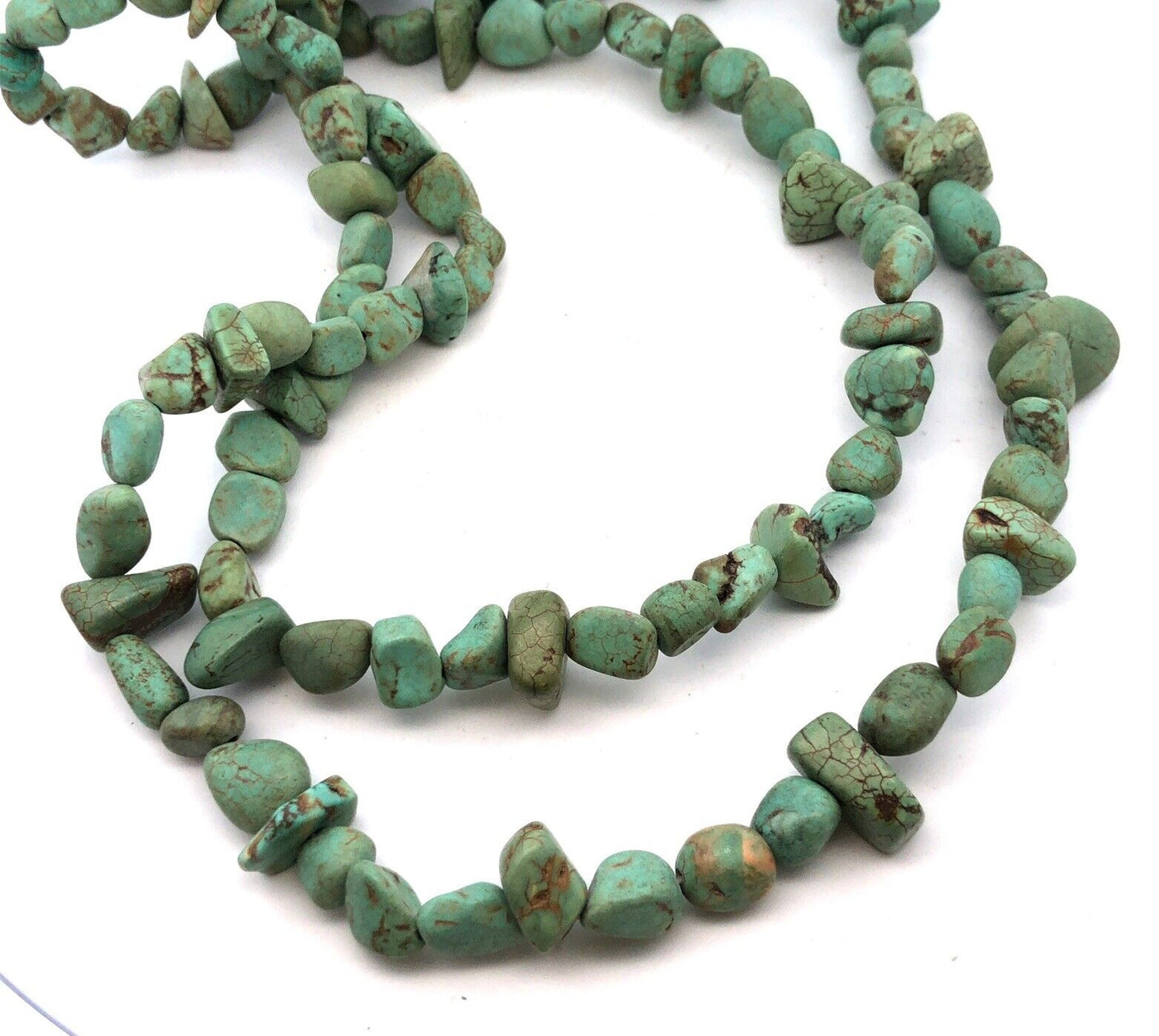 Vintage Silver Tone Green Turquoise Beaded Double Strand Statement Necklace