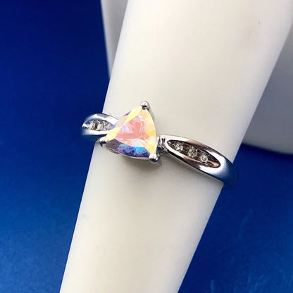 Modern 10K White Gold Trilliant Passion Topaz Diamond Engagement Promise Ring