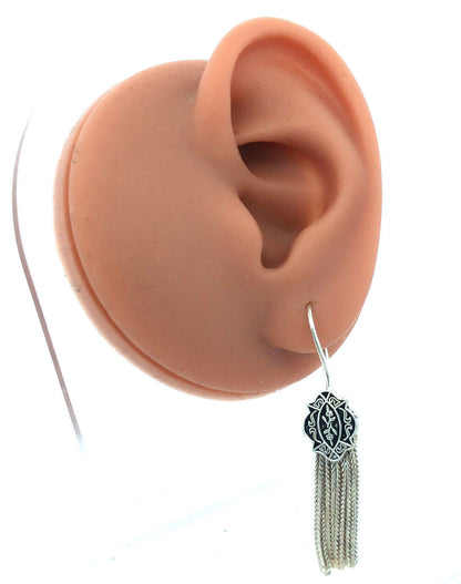 Vintage 925 Sterling Silver Floral Scroll Wheat Chain Drop Dangle Hook Earrings