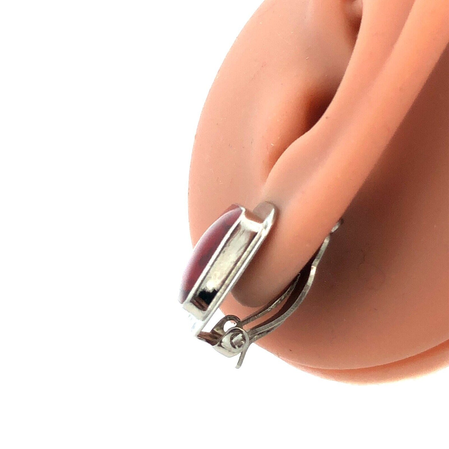 Designer Mexico Sterling Silver Brecciated Red Jasper Rectangle Clip Earrings