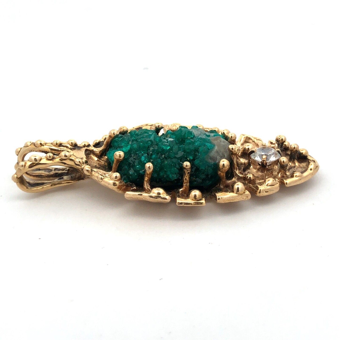 Artisan 14K Yellow Gold Green Gemstone Cubic Zirconia Leaf Statement Pendant