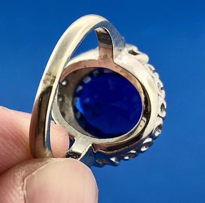 Vintage Estate 14k White Gold Blue Spinel Diamond Accent Ring Size 5.25