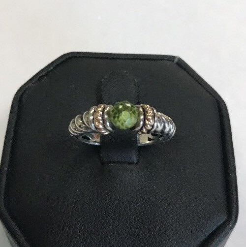 Designer 14K Gold Sterling Silver Faceted Green Peridot August Cocktail Ring