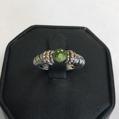 Designer 14K Gold Sterling Silver Faceted Green Peridot August Cocktail Ring