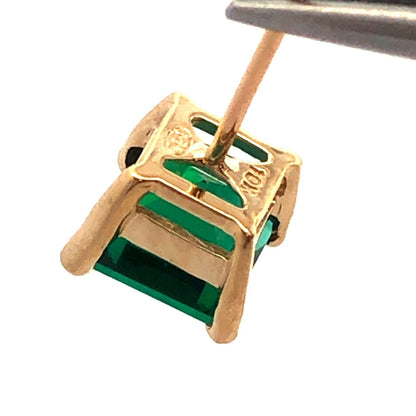 Designer 10K Yellow Gold Square Princess Cut Green Tourmaline Stud Earrings
