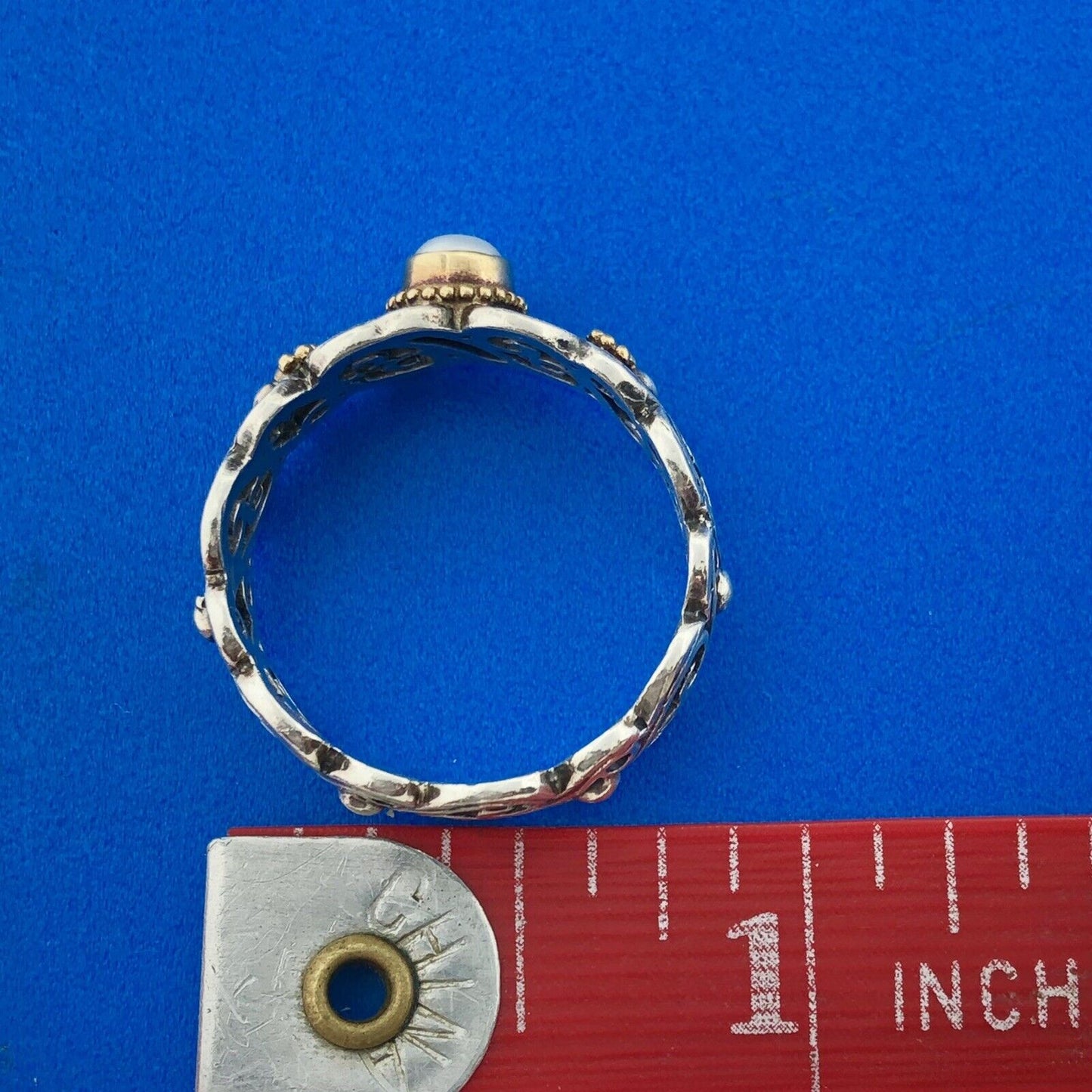 Stunning Sterling Silver 925 Mabe White Pearl Openwork Wavy Ring Size 9.25