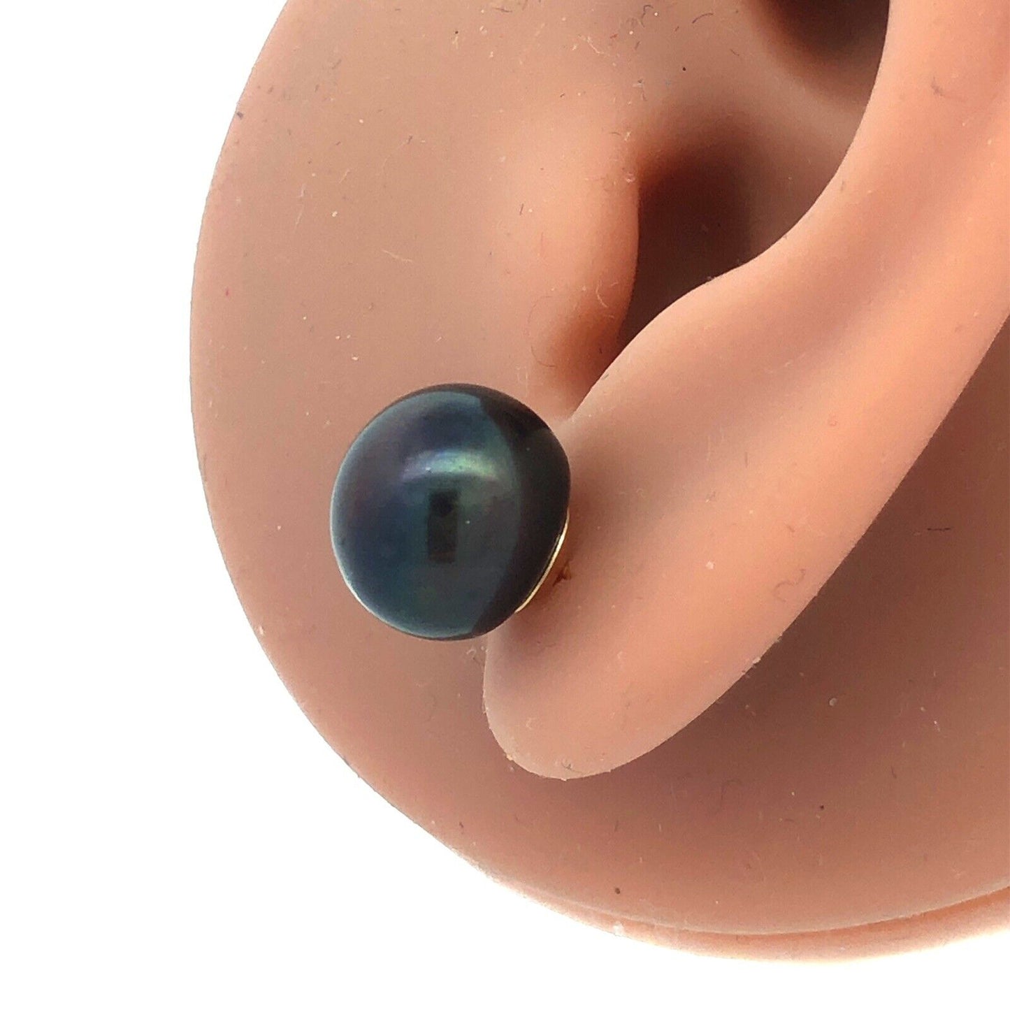 Designer 14K Yellow Gold Black Pearl Statement Stud Earrings 10.5mm