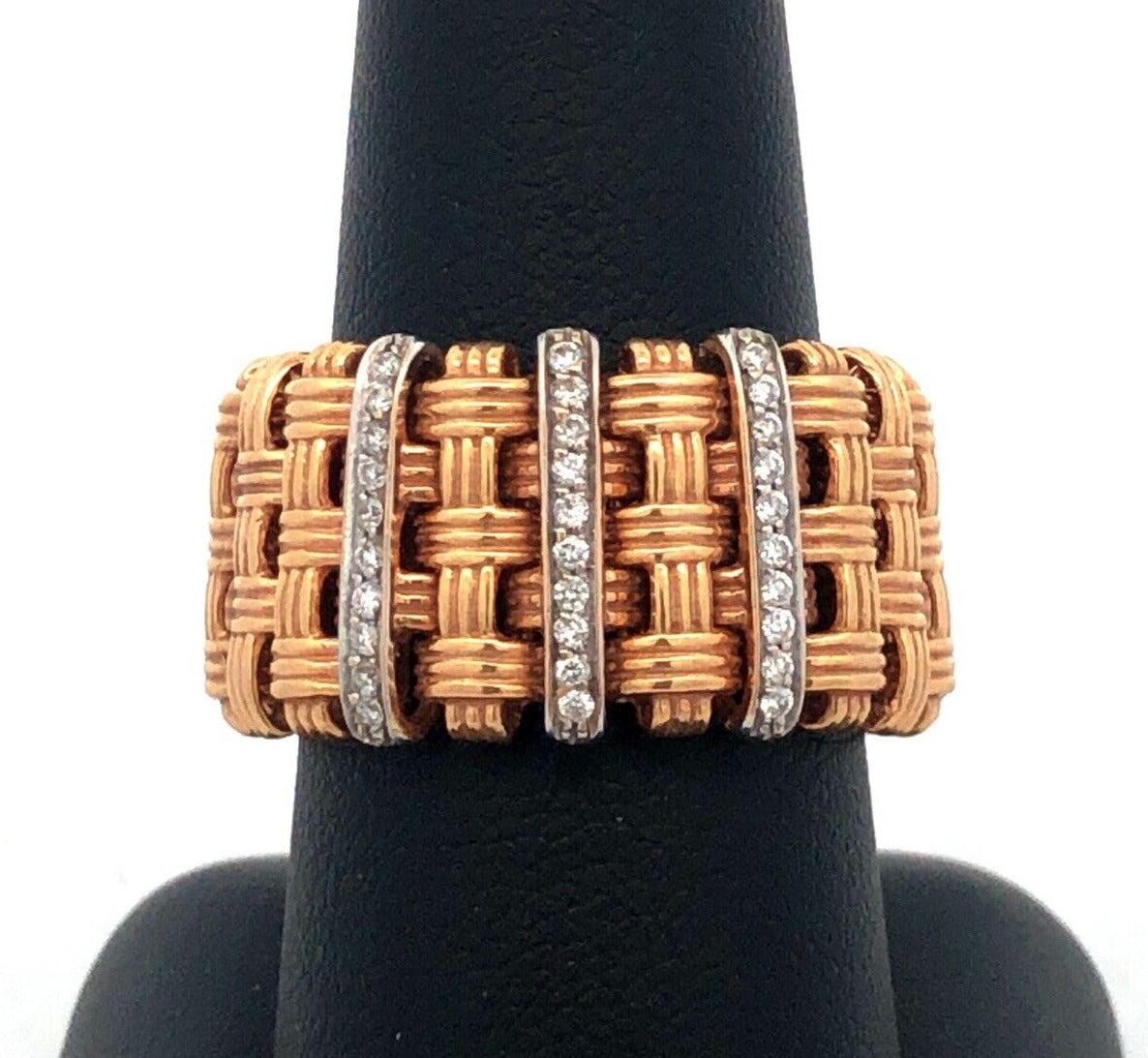 Roberto Coin 18K Yellow White Gold Appassionata Diamond Woven Band Ring
