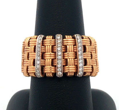 Roberto Coin 18K Yellow White Gold Appassionata Diamond Woven Band Ring