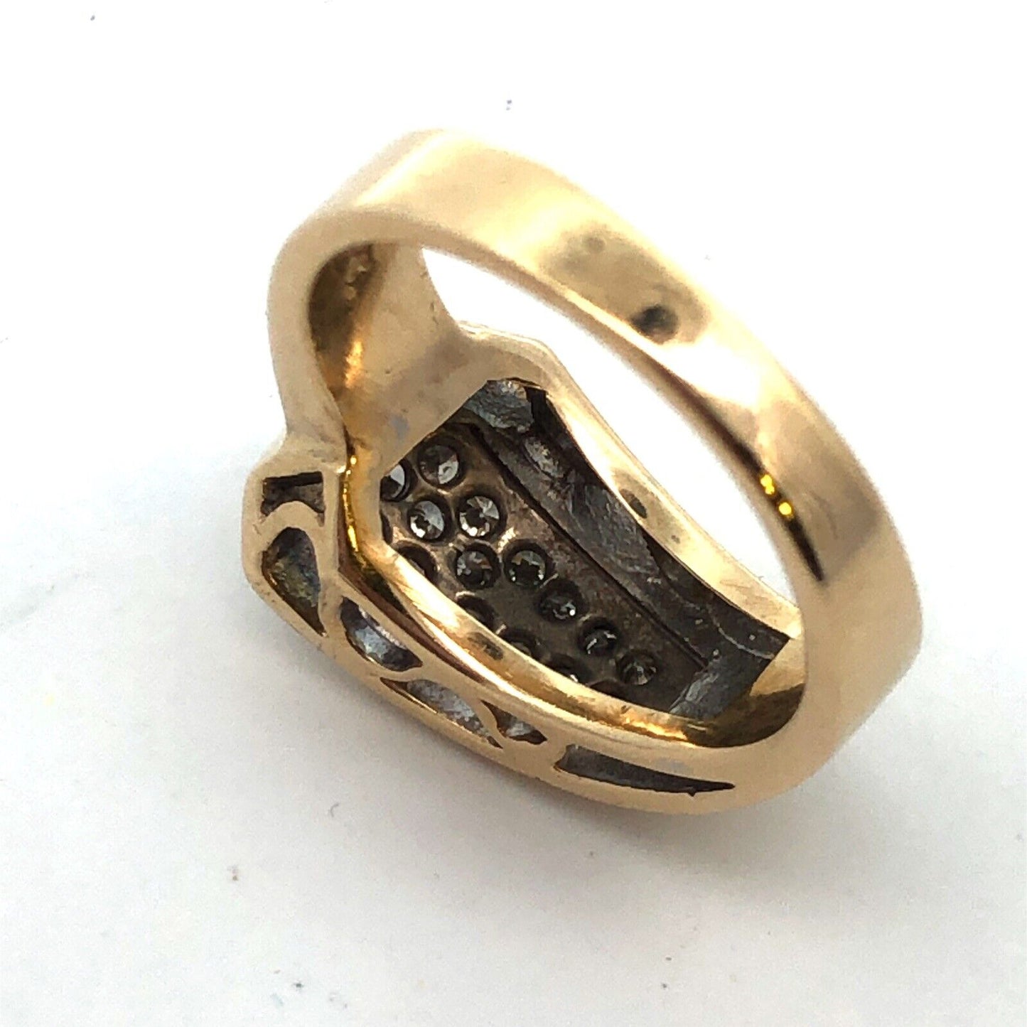 Designer 14K Yellow Gold Diamond Modernist Anniversary Buckle Ring