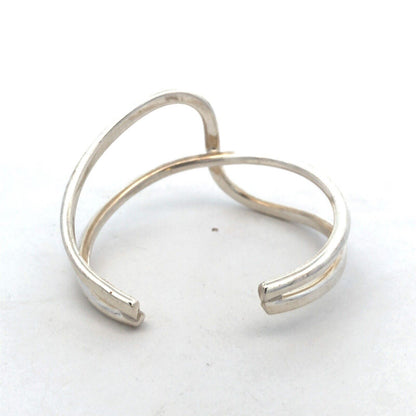 925 Sterling Silver Modernist Abstract Double Wave Open Cuff Bracelet