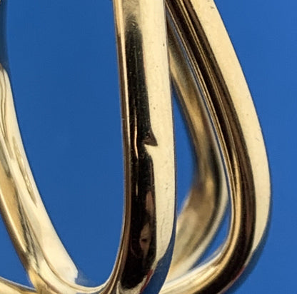 Retro 14K Yellow Gold Modernist Tubular Statement Pear Bell Dangle Drop Earrings