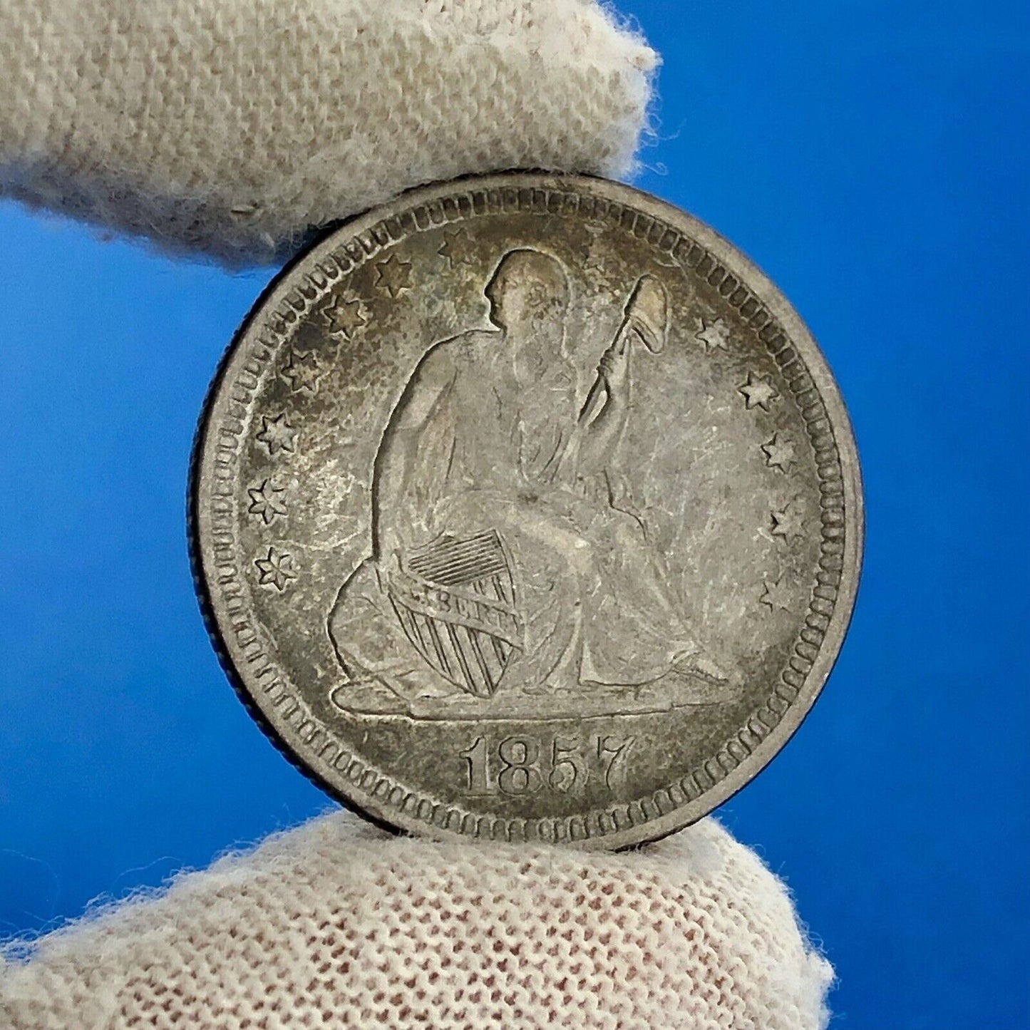 1857 P Silver Seated Quarter Dollar No Motto Philadelphia Mint Coin Extra Fine