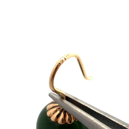Estate 14K Yellow Gold Round Jade Ball Hook Dangle Earrings