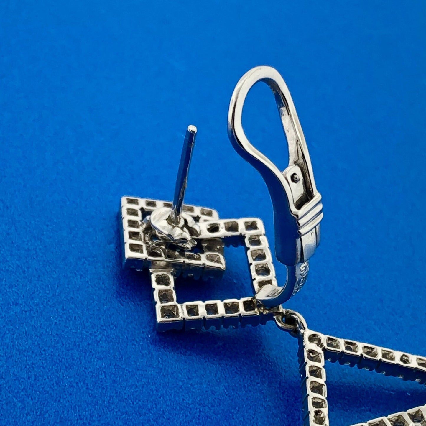 Statement Modernist 18k White Gold Geometric Diamond Linked Square Drop Earrings