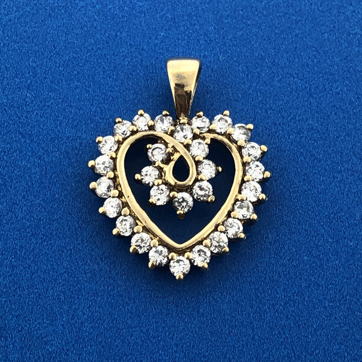Designer JJT Sterling Silver Vermeil Gold Tone Cubic Zirconia CZ Heart Pendant